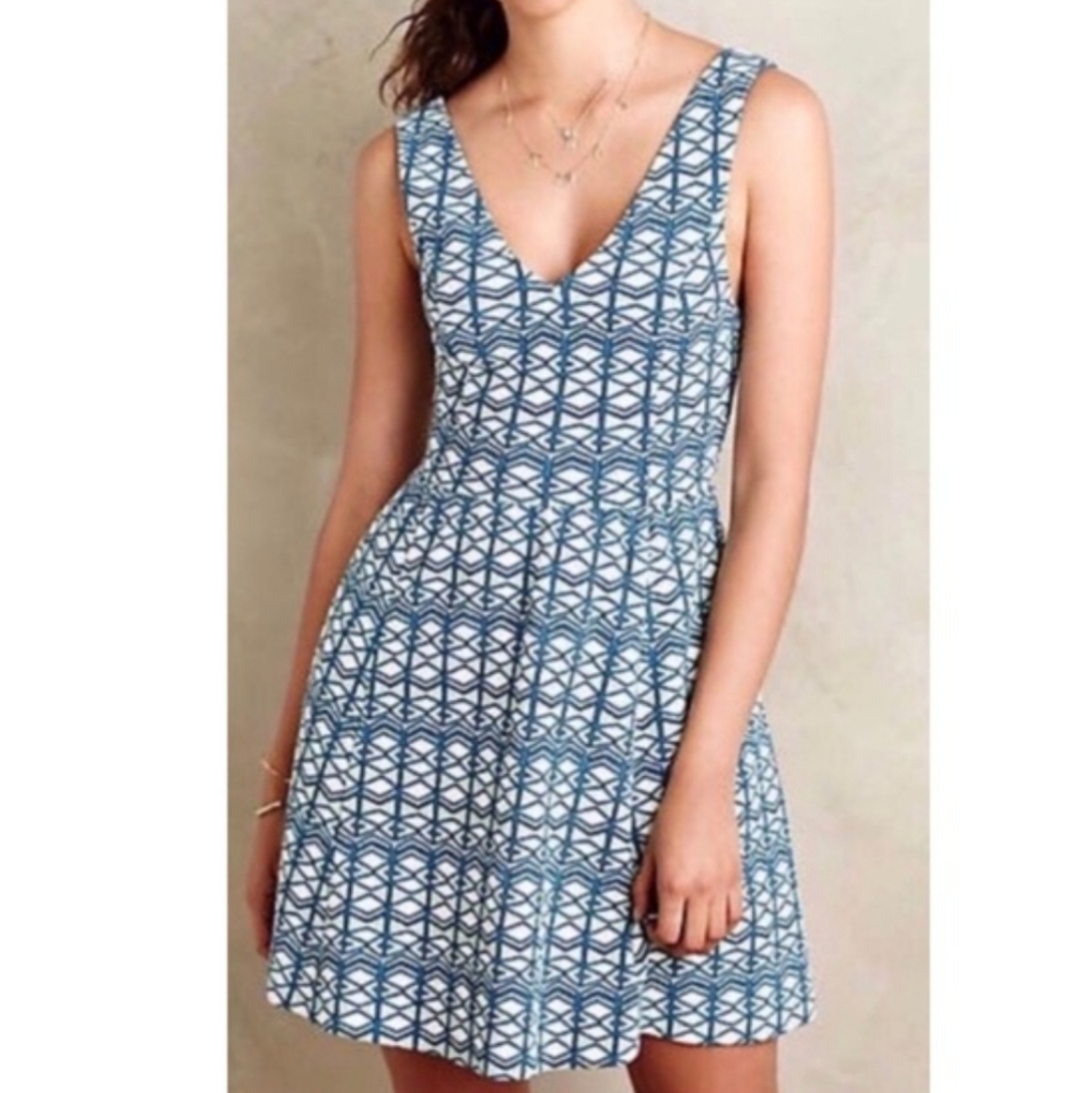 ANTHROPOLOGIE MAEVE GEOMETRIC PRINT FIT AND FLARE MINI DRESS , 4